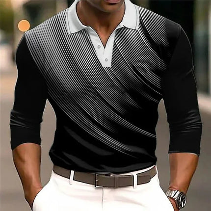 Men's 3D Printed Retro Plaid Pattern Golf Shirt Long Sleeve Polo Shirt Business Casual Formal Button Collar Autumn and Winter