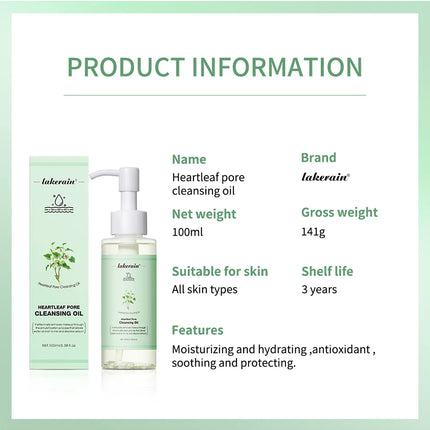 Houttuynia Cordata Cleansing Oil - Gentle Deep Pore Makeup Remover for Waterproof Mascara & Long Wear Foundation Non-irritating