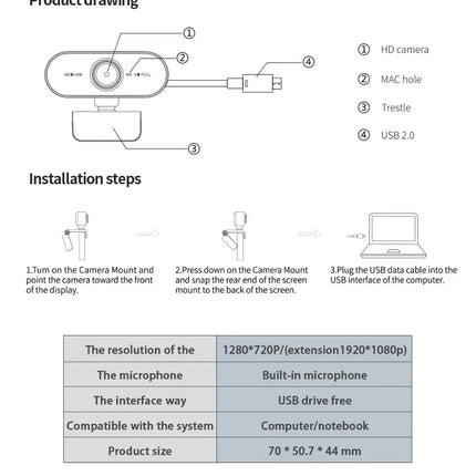 1080P Full HD Computer Network Camera with Microphone USB Plug PC Mac Laptop Desktop Live Video Call Work Mini Camera