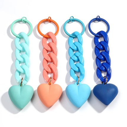 Handmade Heart Keychain Acrylic Plastic Link Chain Key Ring For Women Handbag Pendant Accessorie Car Keys Jewelry Gifts