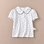 100 / DX1025 white lace collar beaded mesh anchor full printed short sleeve one piece