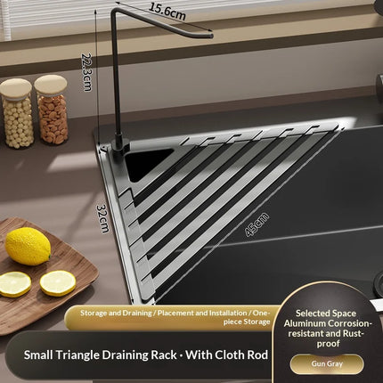 Foldable Drain Rack Kitchen Sink Organizer with  Towel Bar  Adjustable Over Sink Drainer for Dishes, Glasses, Pots & Pans