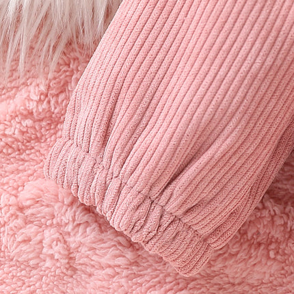 Baby girl casual cute corduroy composite plush fabric zipper fully open thickened hooded long sleeve jacket autumn and winter
