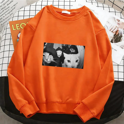 Streetwear Smoking Cat Hoodies Hip Hop Fleece Sweatshirt Soft Breathable O-Neck Pullover Casual Female Clothes