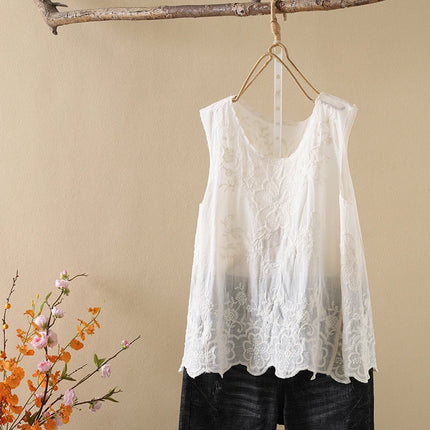 Ele Embroidered Loose Women's Tank Top Trendy Design Summer New Sle Cotton Comfortable Fit Overhead Casual Wear
