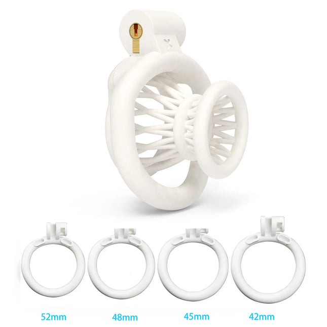 ABS Negative Chastity Cage for Men Cock Lock Lightweight Sissy Mini Male Chastity Lock with 4 Size Penis Rings Adults Toys