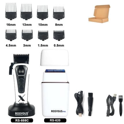 ROSYOUS RS-888C KM-1595 JC-10000 External Rotor Brushless Motor Men Electric Hair Clipper Kit 8000RPM Professional Hair Trimmer