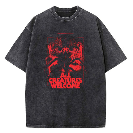 Demogorgon Hawkins Vintage Washed T Shirt Women Men Anime Cotton T Shirt Summer Harajuku Street Tops Clothing
