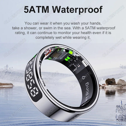 New Smart Ring Touch Screen Health Manager Heart Rate/Blood Oxygen Monitor Wireless Charging IP68 5ATM Waterproof for Universal