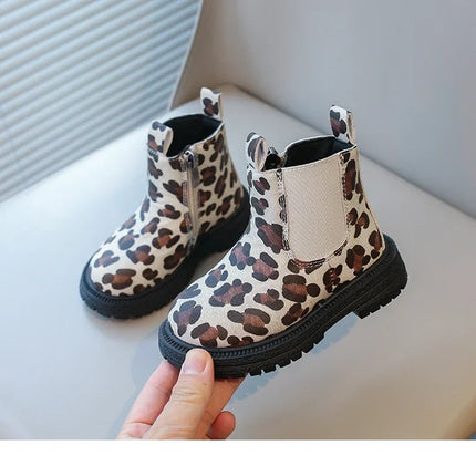 Kids Boots Leopard Prints Classic Little Boys Ankle Boots Side Zipper Fashion Classic Unisex Girls Rubber Boots Breathable Warm