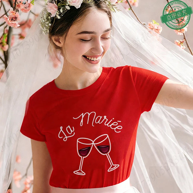 French Themed Bridal Party T Shirts Women Future Mariée Team De La Mariée Tee Short Sleeve Wine Glass Tops for EVJF Bachelorette