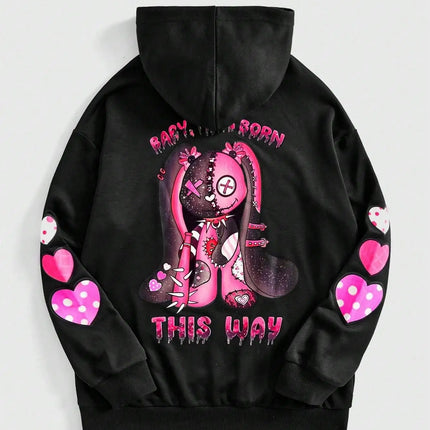 Pink Puppet Bear A Cute And Terrifying Appearance Hooded Women Warm Fleece Hoodies Street Casual Hoodie Hipster Loose Clothes