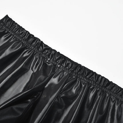 Sexy Mens Lingerie Stretchy Faux Leather Exotic Short Pants With Penis Sleeves Latex Fetish Underpants Male Gay Panties Costumes