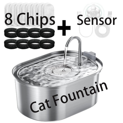 3.2L/108oz automatic cat water fountain, stainless steel pet water fountain, USB powered cat fountain, multi-filtered dog water