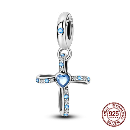 925 sterling silver wings Sister Cross pendant charms fit original 4mm Aperture bracelet charm beads necklace Diy female jewelry