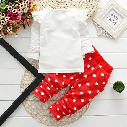 Children's Set 0-2 Year Old Pure Cotton Dot Girl's Long sleeved T-shirt Long Pants Set Bow Girl Pullover Long Pants Set