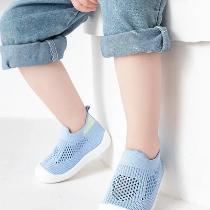 Spring Summer Toddler Shoes Breathable Knitted Kids Sneakers Boys Slip-on Tennis Shoes Girls Soft Non-slip School Casual Shoes