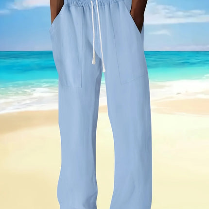 New spring and autumn men's Chinese-style solid-color cotton and linen trousers with multiple pockets and drawstring designs
