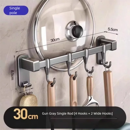 Kitchen Storage Rack Non-perforated shelves Wall Mounted with Movable hook Spoon Holder Organizer Kitchen Utensil Accessories