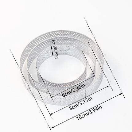 Tart Ring Set, 3-12Pcs Perforated Stainless Steel, Food Grade Nonstick Reusable EasyClean, Cake Rings Pastry Molds, Baking Tools