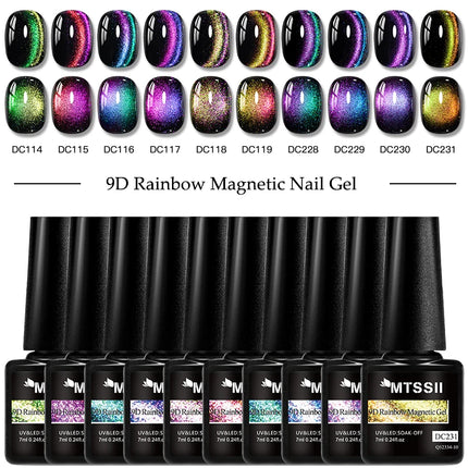 7ml 9D Rainbow Magnetic Gel Nail Polish Aurora Effect Nails Semi Permanent Soak Off UV LED Gel Varnish Nail Art Nail Supplies