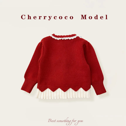 Girls' Knitted Cardigan 2025 Autumn/Winter New Collection Sweet Splicing Cute Sweater Coat for Baby Girls