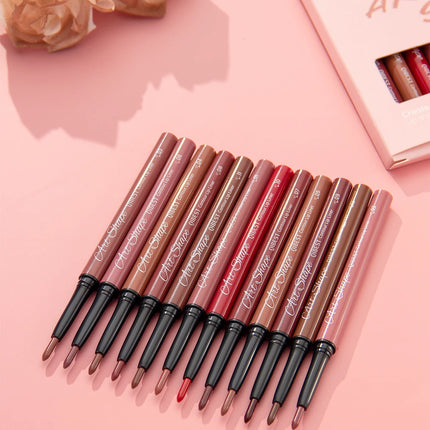 QIBEST Matte Lip Liner Set 12 Colors Nude Shades Lipliner Pen Waterproof Lip Contouring Pencils Lasting Makeup Kits Lipstick Pen