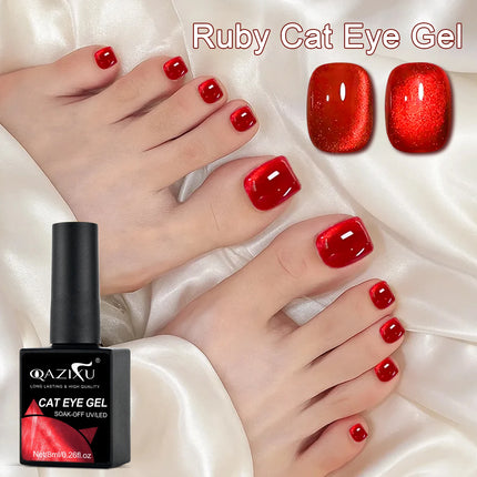QAZIXU Red Cat Eye Nail Polish Gel Soak Off  UV LED Nail Magnetic Gel Polish Nail Art DlY For Salon & Home For Winter Christmas