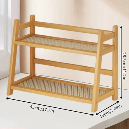 2 Layer Spice Caddy Shelf Bamboo Kitchen Storage Rack Desktop Cabinet Organizer Display Rack Coffee Bar Counter Shelf Cup Holder