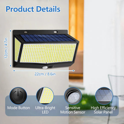 528LED Solar Lights Motion Sensor Outdoor 5 Modes Security Light Waterproof Solar Powered Flood Lights Outside Yard Wall Garden