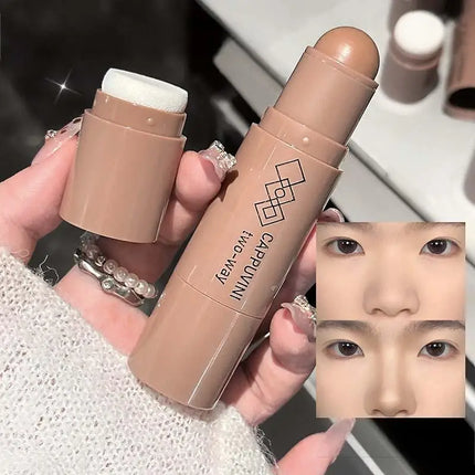 Cappuvini Natural 3D Contouring Stick with Smudge Brush Moisturizing Silky Matte Brown for Nose Shadow Makeup Contour