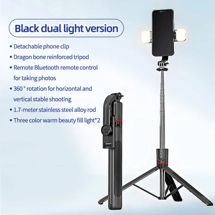 Foldable Selfie Stick Doule LED Fill Light with Wireless Bluetooth Remote Desktop Tripod Stand For iOS Android Smartphone Holder