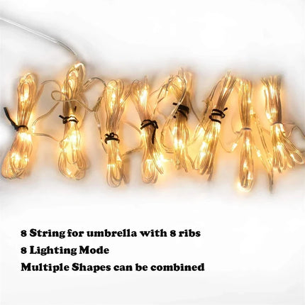 LED String Lights Patio Umbrella Lights 8 Lighting Mode with Remote Control Lights Solar Operated Outdoor for Patio Camping Tent