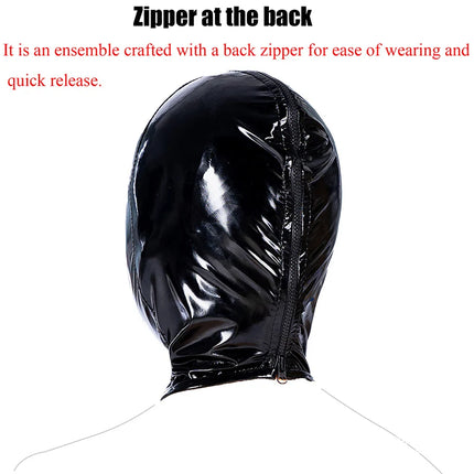 Leather Wetlook BDSM Mask Hood Gimp Open Mouth,Silicone Ball Gag,Bondage Gear Head Harness,Sex Toys For Couples