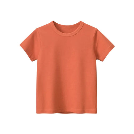 2024 Summer Girls Boys Solid T-Shirts Clothes 100% Pure Cotton Short Sleeve Yellow Red Green Kids UnderShirt Bottoming Clothing