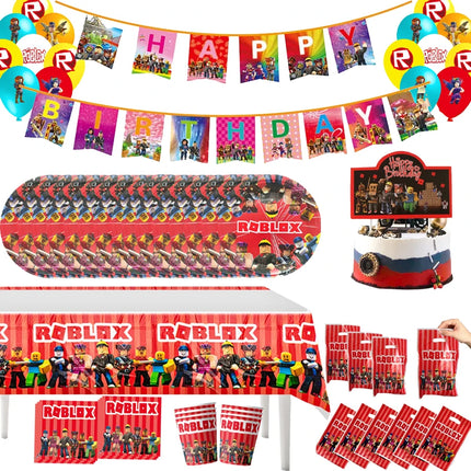 Roblox Birthday Party Supplies Kit with Decoration Favors Toys Tableware Gift Bag Paper Products And Balloons for Christmas Cele