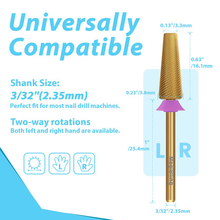 MagiBling Carbide Nail Drill Bits Cross Cut Tapered Barrel Right Left Hand Acrylic Cutter Gel Removal Manicure Tool 3/32'' 16mm