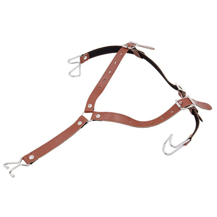 Leather-and-Metal Head-Mounted Mouth Gag with SM Training Features Alternative Control Nose Hook Integrated Mouth Expander Sex