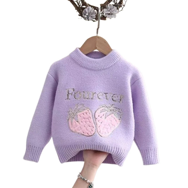 Fall Winter Cute strawberry Sweater Solid Color Girl Pullover Korean Style Round Neck Princess Letter Sweaters for Girls IY07272