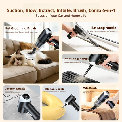 TINSOL 6-in-1 Pet Vacuum Cleaner 11000PA Car Vacuum Strong Suction Wireless Portable Home Pet Hair Dust Vacuum Cleaner