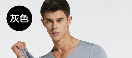 4Pcs Summer Ice Silk Men T-Shirt Vest Men's No Trace Sports Short Sleeve T-shirt Solid V-neck Tees Quick Dry Shirt Tops Fitness