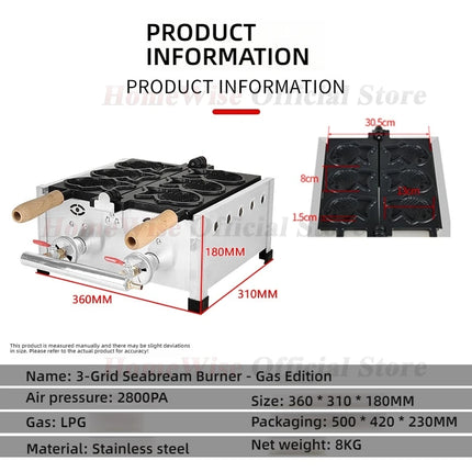 LX Taiyaki Maker Fish Waffle Machine Fish Cake Baking Machine 3 Pcs Fish Ice Cream Waffle Maker 1500W Non-stick Pan Gas/Electric