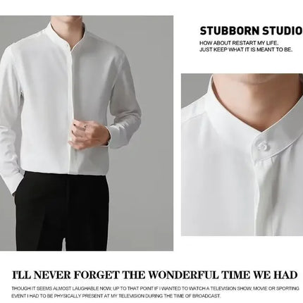 New Autumn Men's Shirt Lightweight Chic Korean Style Slim Fit Ice Silk Long Sleeve Casual Business Shirt Trendy