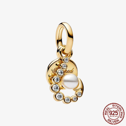 Key & Lock 925 Sterling Silver Pave Moon Heart Flower Dangle Charms Fit Original Bracelet Beads Jewelry DIY Gift plata de ley