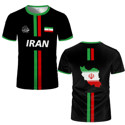 Iran Football Jersey Summer Sports Breathable Quick-drying O-Neck Short Sleeve T-shirt Iranian Flag Map Pattern Unisex Tops Gift