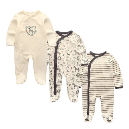 Kiddiezoom 3 Pcs/Lot Autumn Winter Long Sleeve Casual Sweet Baby Girl Romper 100%Cotton Soft Newborn Jumpsuits Clothes