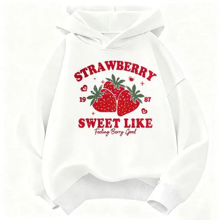 Kawaii Sweet Strawberry Design Printed Hooded Kids Children's Sweatshirt Cute Hoody for Boys Girls Autumn Spring Casual Hoodies
