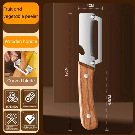 Wooden Handle Stainless Steel Peeler, Multi-Functional Kitchen Gadget for Fruits Vegetables Peeling Slicing, Durable & Smooth