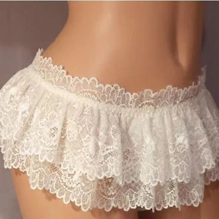 Sissy Mens underwear Lace cueca Ruffled Mini string Skirt Crossdress Costume Panty Skirt g-string Gay men thong bikini Briefs