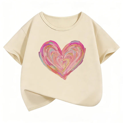Artistic Love Heart Colorful Design Funny T-Shirts Printed Kids Children's T-shirt Boys Girls Summer Spring Casual Top Tee Shirt